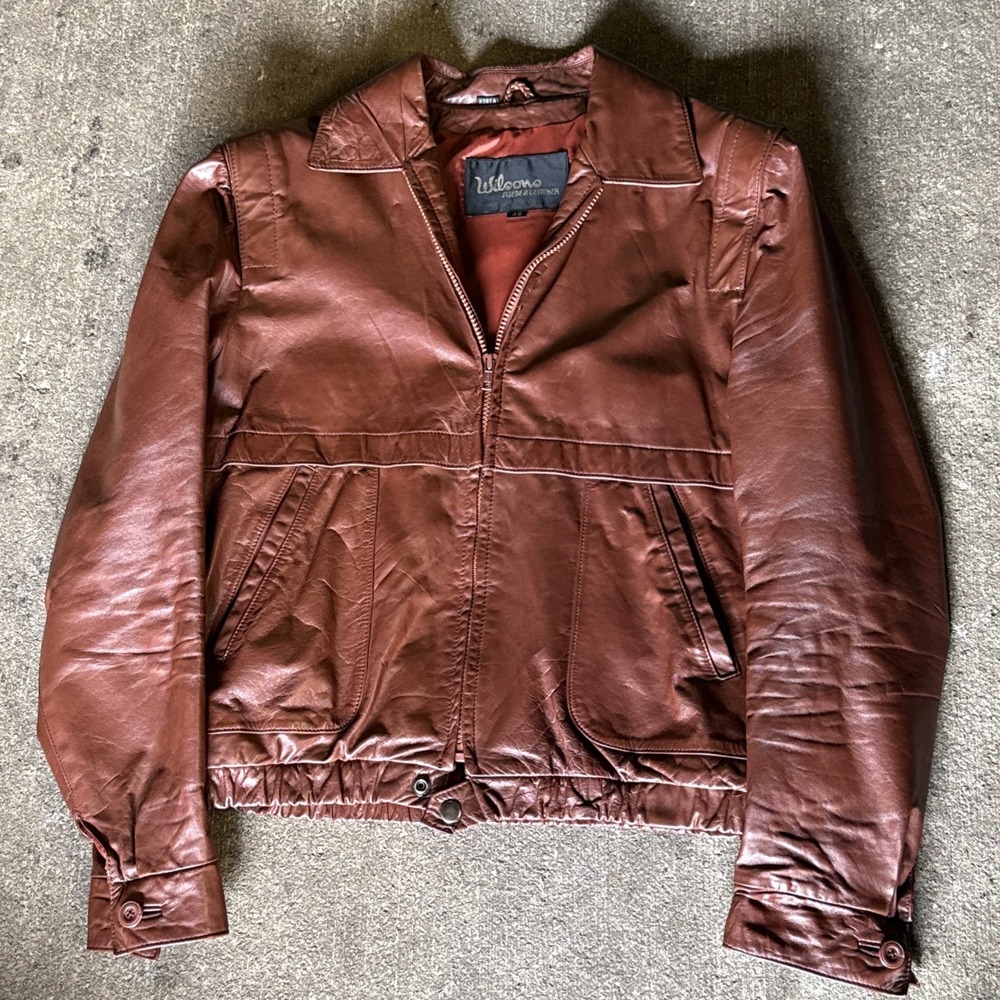 VTG Wilson's Brown Leather Bomber Flight Jacket Made in Korea Men Worn Patina 40